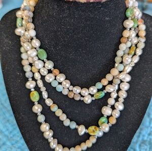 Pearls  Natural Stone Necklace Wrap Around 48 Inches Long